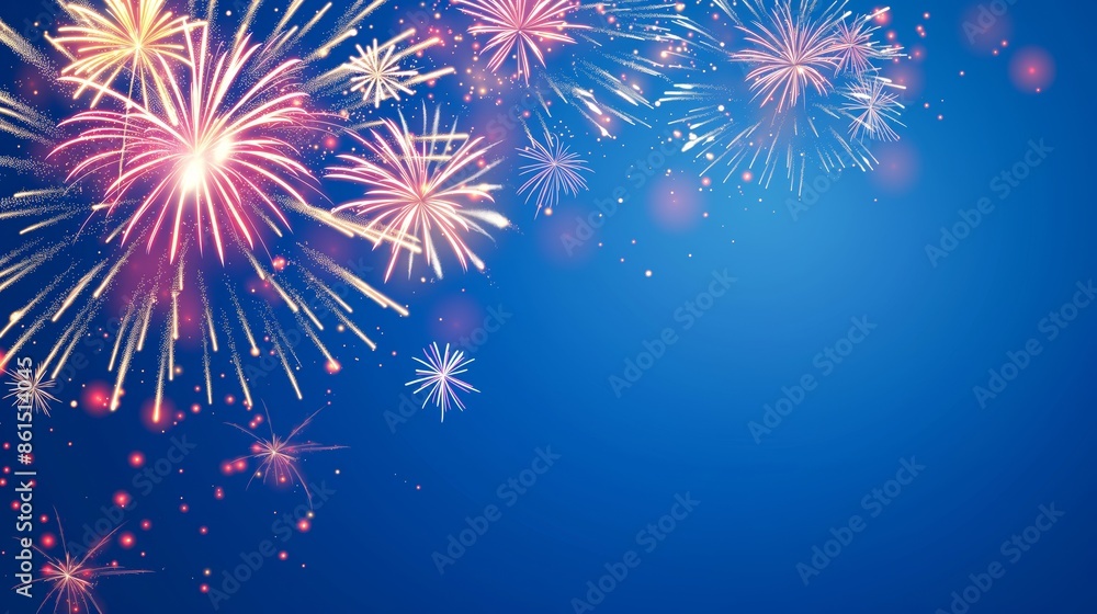 A magnificent fireworks display lighting up the dark blue sky with vibrant colors, creating a festive and celebratory atmosphere, symbolizing joy and excitement. A magnificent fireworks display lighting up the dark blue sky with vibrant colors, creating a festive and celebratory atmosphere, symbolizing joy and excitement.
