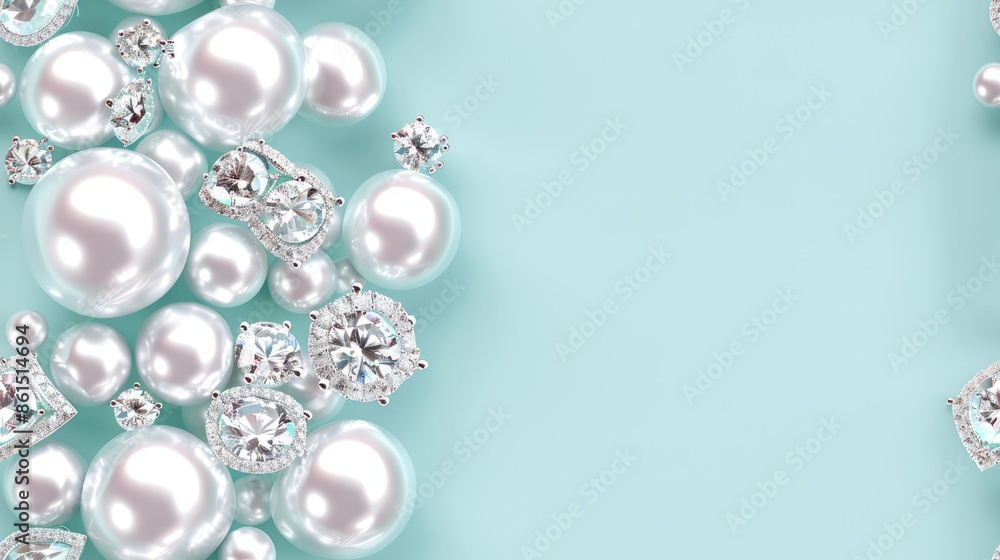 A close-up image of a pearl necklace on a shimmering, white background SEAMLESS PATTERN A close-up image of a pearl necklace on a shimmering, white background SEAMLESS PATTERN