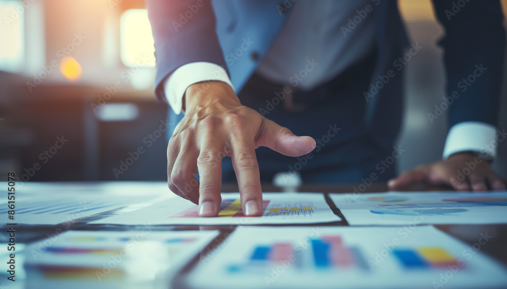 A businessman in a suit pointing at documents on a desk during a meeting showcasing professionalism, focus, and strategic planning A businessman in a suit pointing at documents on a desk during a meeting showcasing professionalism, focus, and strategic planning