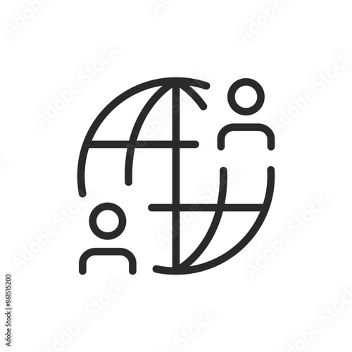 People on different sides of the planet, linear style icon. Global communication. Editable stroke width