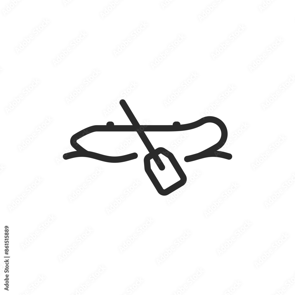 Inflatable boat with paddle, linear style icon. Editable stroke width Inflatable boat with paddle, linear style icon. Editable stroke width