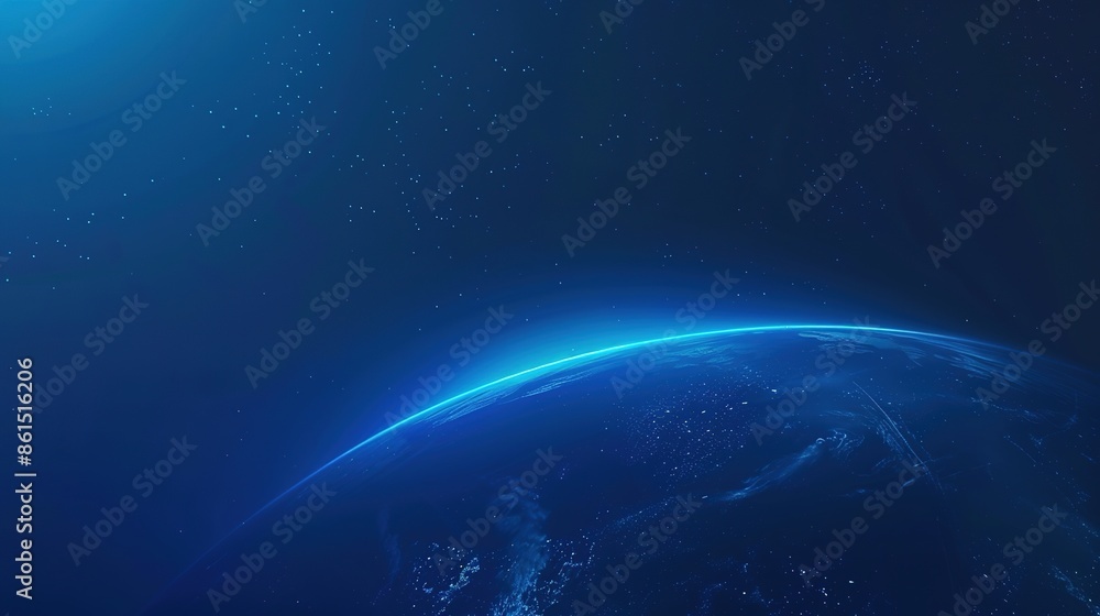 Fototapeta premium Planet Earth with Glowing Lights on Blue Gradient Background: High-Resolution Professional Photograph in Simple and Clean Flat Design