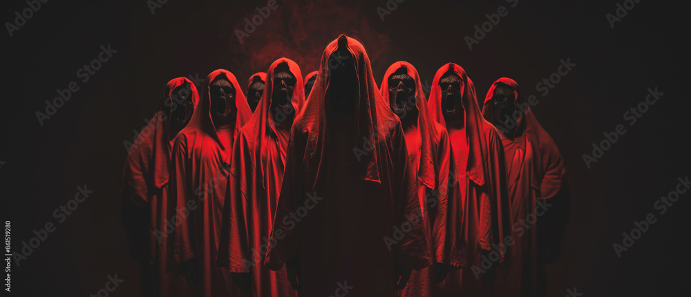 Obraz premium A devil cults nighttime ritual in red robes