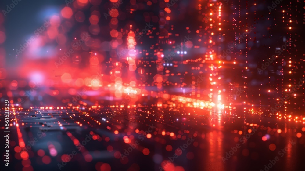 Fototapeta premium Futuristic Digital Grid: Illustrate a futuristic digital grid with glowing lines and nodes, creating a high-tech and immersive atmosphere perfect for tech-themed visuals. 