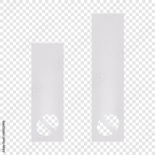 Blank white hand held die-cut insert handle sign on transparent background. Vector mock-up. Handheld rectangular board with cut out handles mockup
