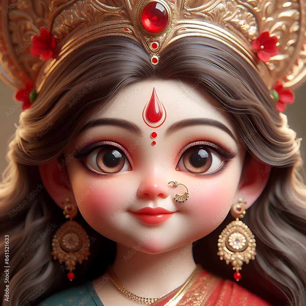 Fototapeta premium Goddess Durga, Navratri, Cute Goddess Durga, Durga Puja