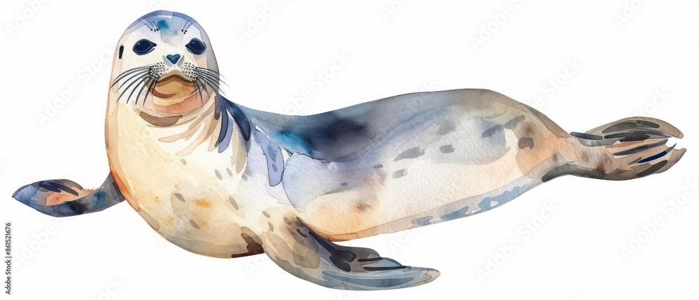 Obraz premium Adorable watercolor seal clipart on a white background, perfect for text placement