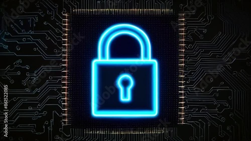 Wallpaper Mural A glowing blue padlock on a black background with a circuit board pattern. Torontodigital.ca