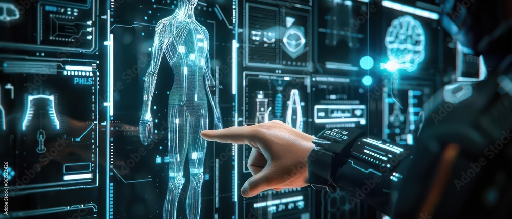 Closeup of a futuristic digital interface displaying advanced dressing techniques with ample copy space Closeup of a futuristic digital interface displaying advanced dressing techniques with ample copy space