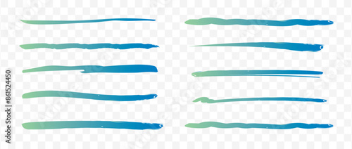 ペンで描いた青色のアンダーラインブラシセット