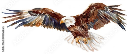 Cute eagle watercolor clipart on a white background, leaving plenty of space for text photo