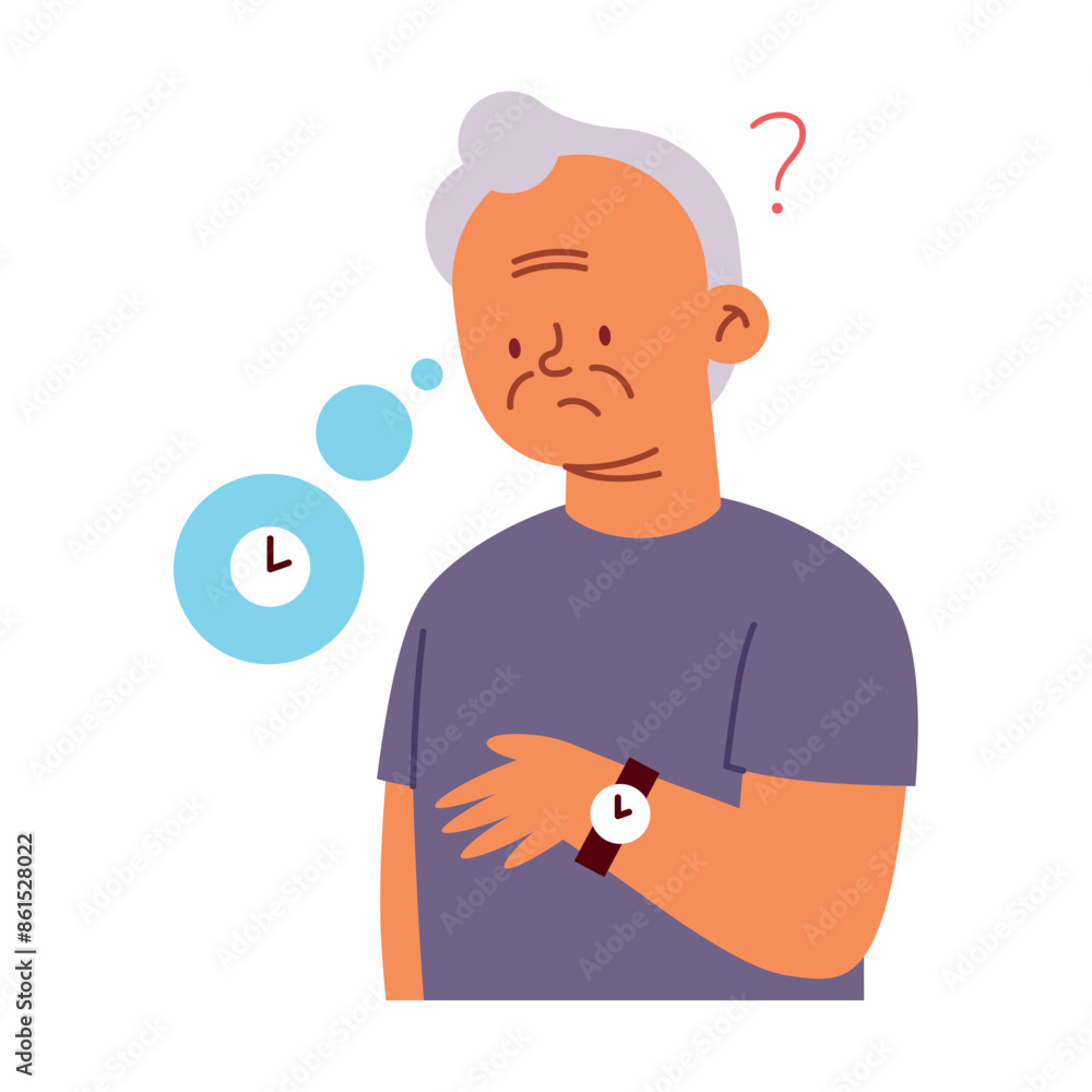 senior man with alzheimer trying to remember time senior man with alzheimer trying to remember time