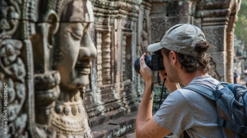 Wallpaper Mural A solo traveler photographing ancient sculptures in the temples of Angkor Wat, Cambodia Torontodigital.ca