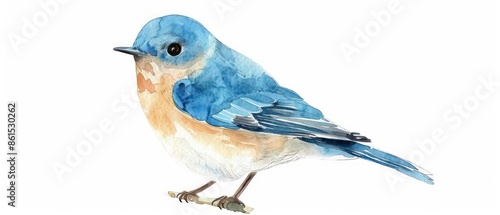 Watercolor artwork of a cute bluebird on a white background, perfect for adding text