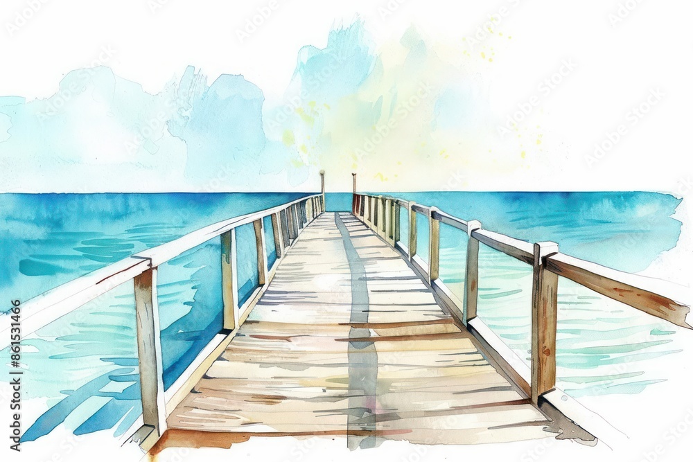 Watercolor clipart of a cute boardwalk on a white background with room for copy Watercolor clipart of a cute boardwalk on a white background with room for copy
