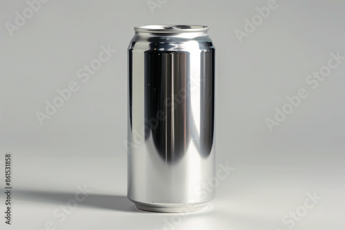 a silver can on a white surface