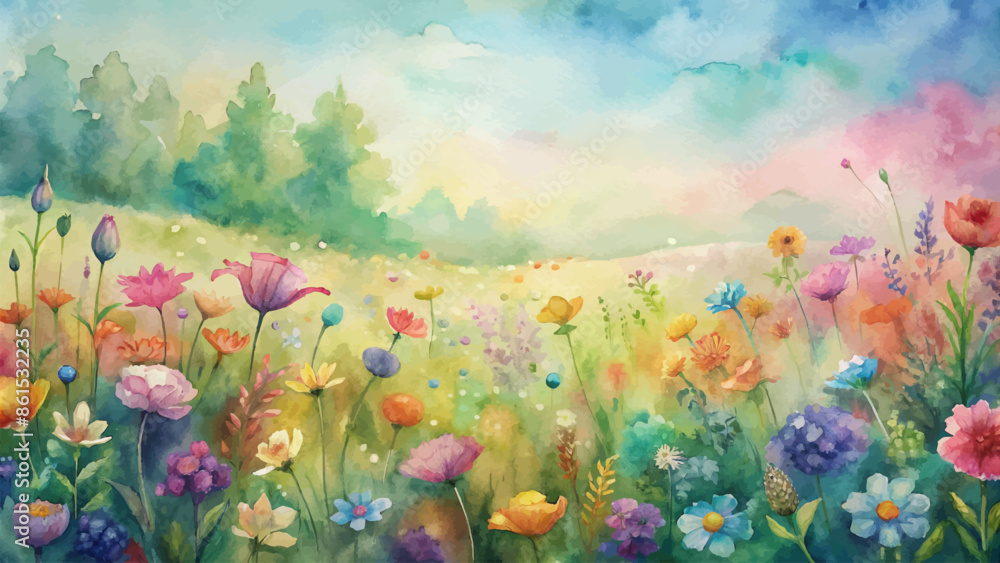 Fototapeta premium Watercolor background of meadow blooms