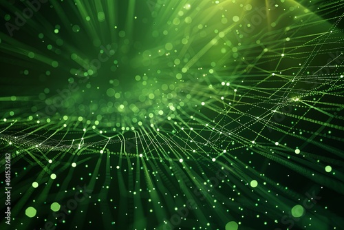 Network connections abstract on green light background. Cinematic design