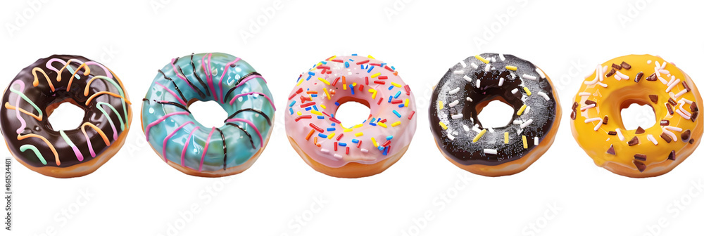 A Row of Colorful Donuts with Different Toppings A Row of Colorful Donuts with Different Toppings
