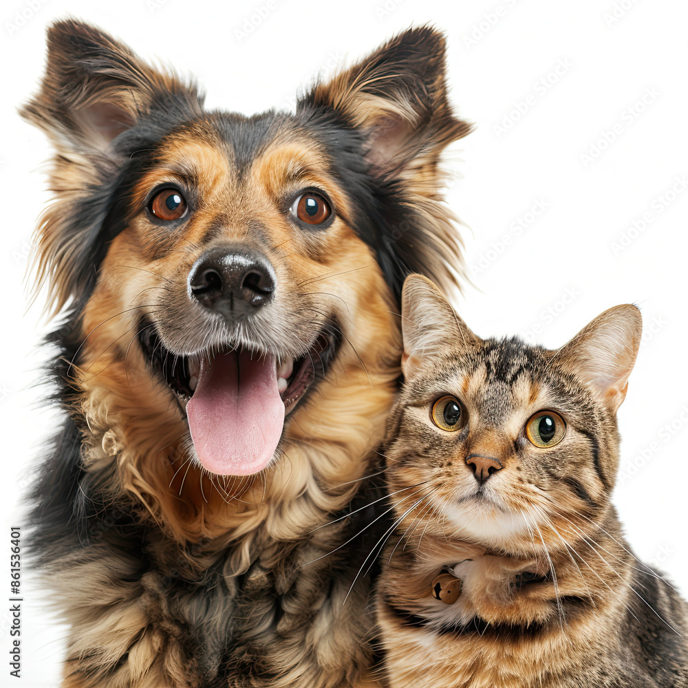 Happy dog and cat isolated on white background Happy dog and cat isolated on white background