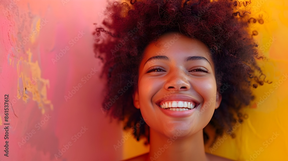 Radiant African Woman Experiencing Pure Joy with Wide Smile and Sparkling Eyes Against Vibrant Colorful Background Radiant African Woman Experiencing Pure Joy with Wide Smile and Sparkling Eyes Against Vibrant Colorful Background