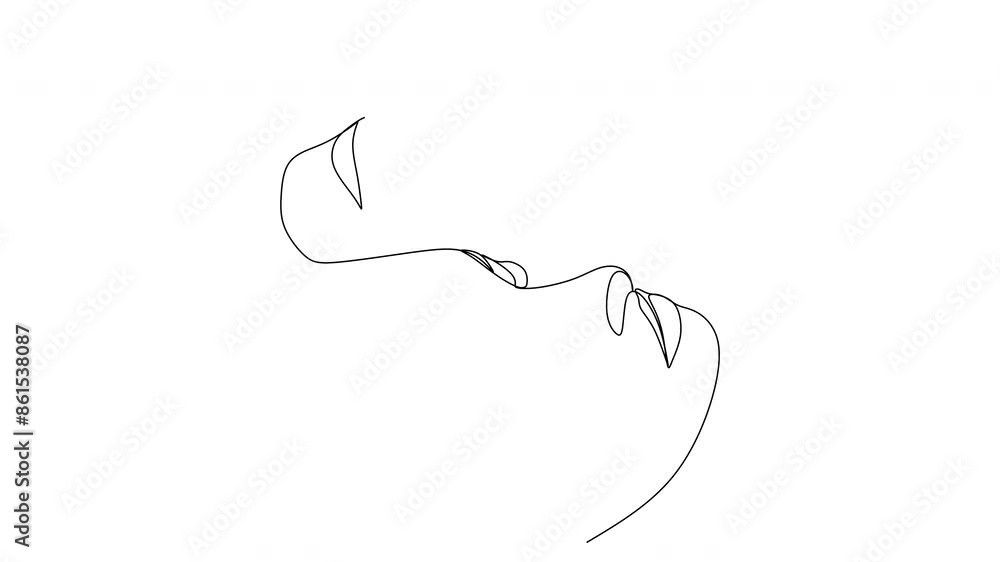 Linear drawing of a portrait of a couple in love. A man and a woman kiss. 