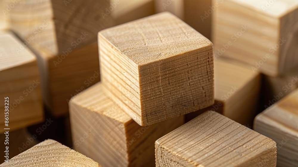 Close-up view of wooden blocks stacked in clusters of 3-5, showcasing blank surfaces primed for displaying custom text, logos, or designs. Close-up view of wooden blocks stacked in clusters of 3-5, showcasing blank surfaces primed for displaying custom text, logos, or designs.
