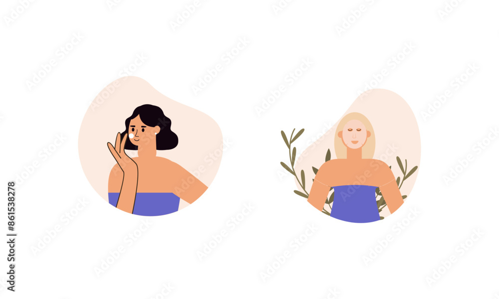 Women enjoy skin care routine at home illustration Women enjoy skin care routine at home illustration