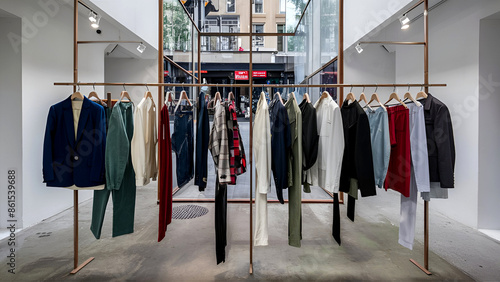 Clothes hanging on rack in fashion store