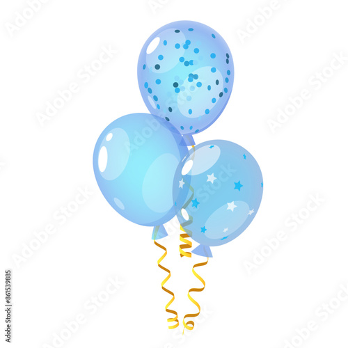 Helium balloon in blue colors with sparkles and golden ribbons.	
