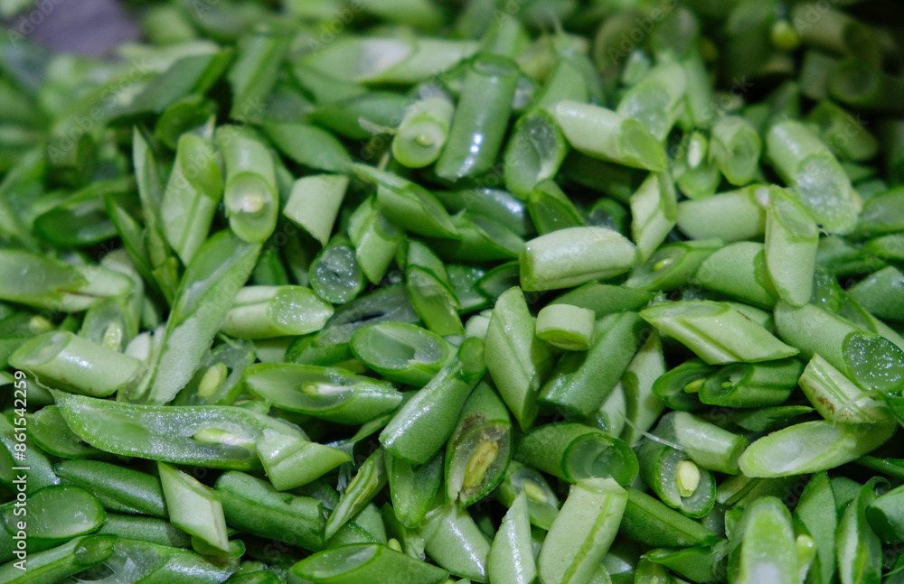 Close-up of chopped organic green beans. Close-up of chopped organic green beans.