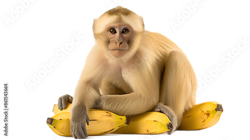 a monkey sitting on top of a bunch of bananas