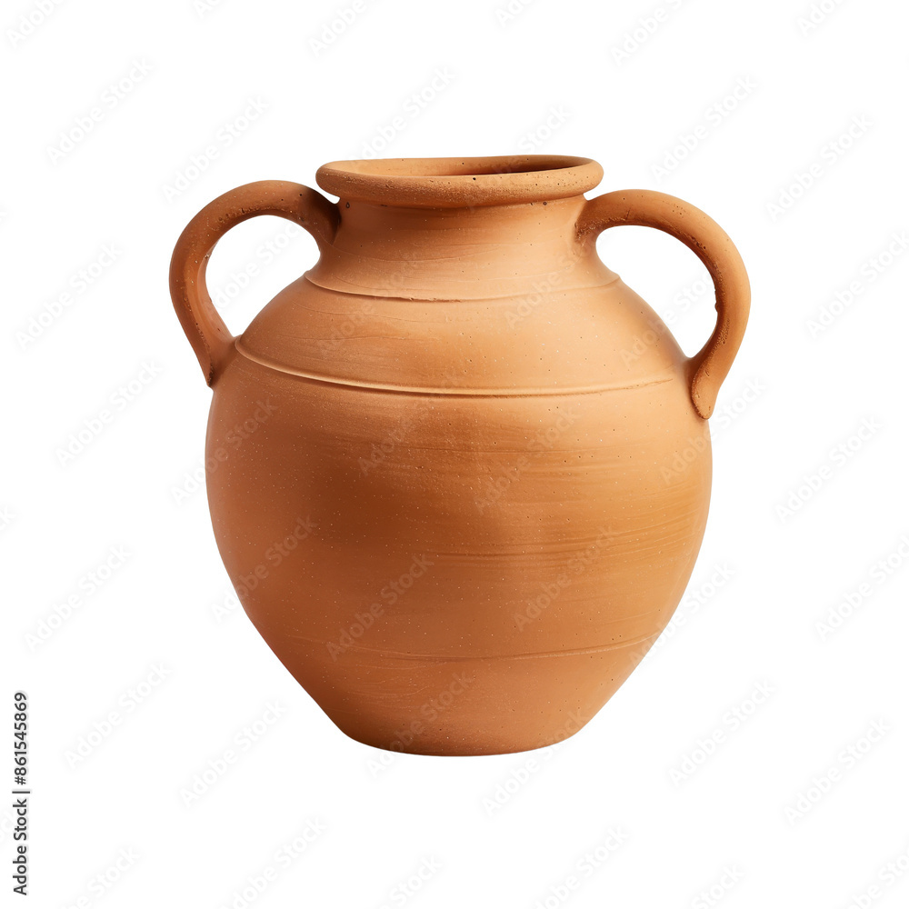 Rustic clay jug with handles on transparent background clipart for traditional use