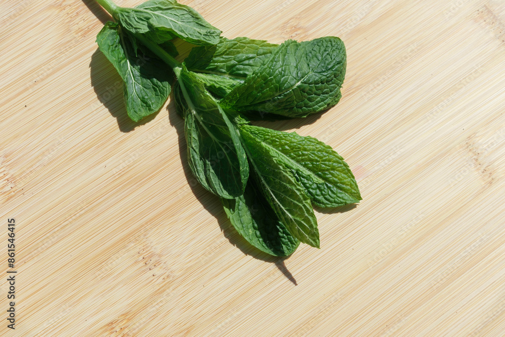 fresh mint leaves on wooden background fresh mint leaves on wooden background