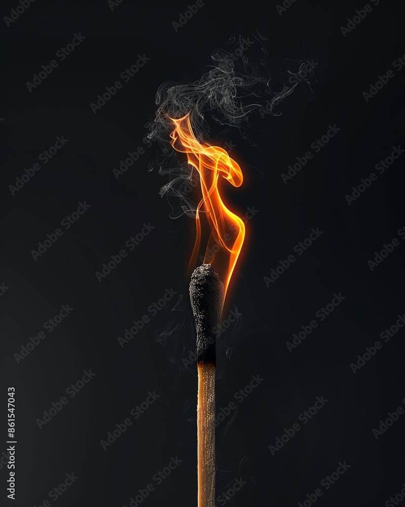 A stunning photorealistic image of an upright wooden match whose smoke resembles the vague silhouette of the female form Set against a black background A stunning photorealistic image of an upright wooden match whose smoke resembles the vague silhouette of the female form Set against a black background