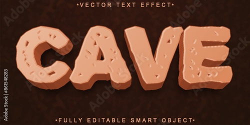 Cartoon Stone Worn Brown Cave Vector Fully Editable Smart Object Text Effect