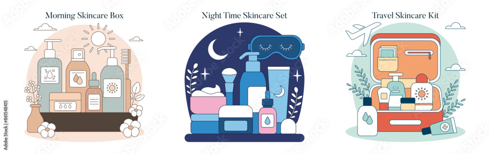 Fototapeta premium Skincare Toolbox. Flat Vector Illustration
