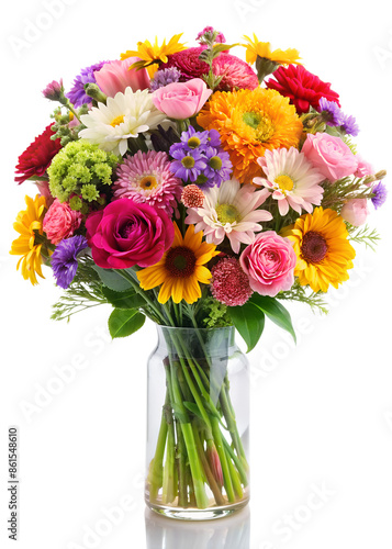 Bouquet of beautiful flowers on white background