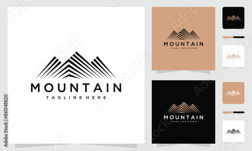 mountain vector logo template made with lines	
