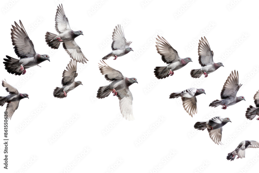 Obraz premium PNG Flying birds formation of pigeons many animal white background wildlife.