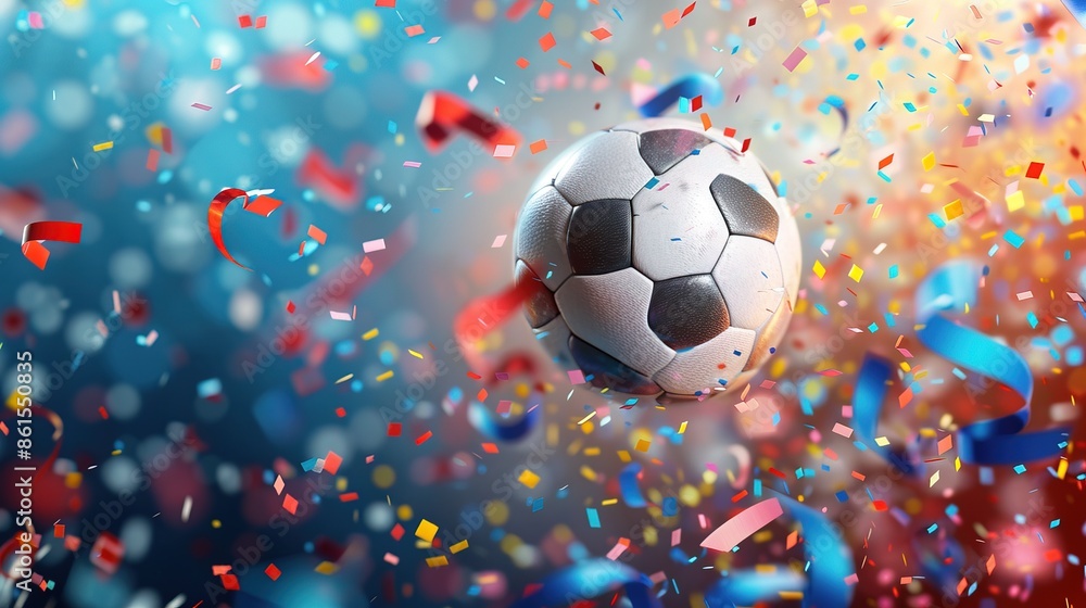 Fototapeta premium Winner celebration concept background illustration - Soccer ball and confetti
