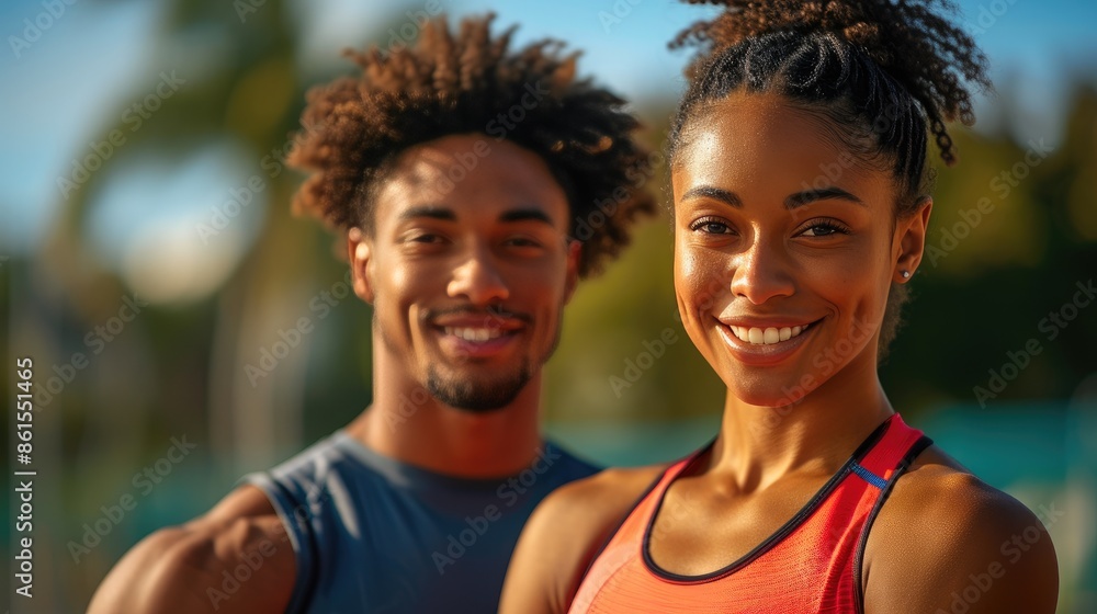 Athletic Couple Embracing Fitness in Sports Gear Athletic Couple Embracing Fitness in Sports Gear