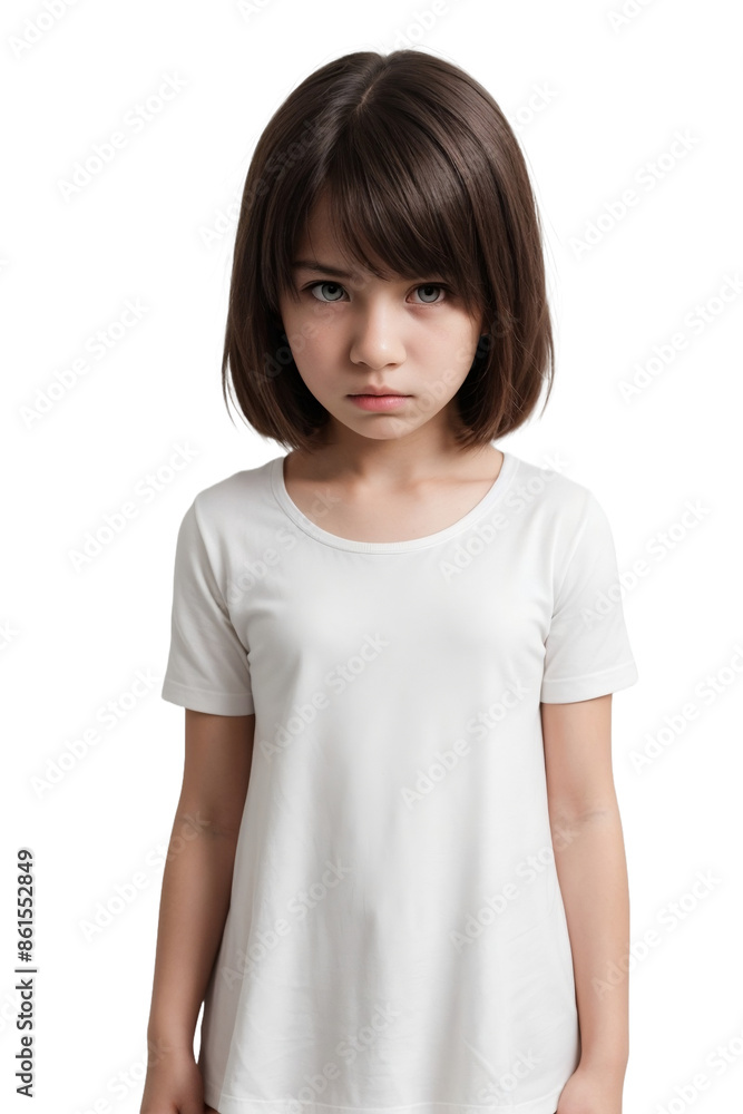 Young girl with angry or dissatisfied feelings standing, isolated, transparent background, no background. PNG. Young girl with angry or dissatisfied feelings standing, isolated, transparent background, no background. PNG.