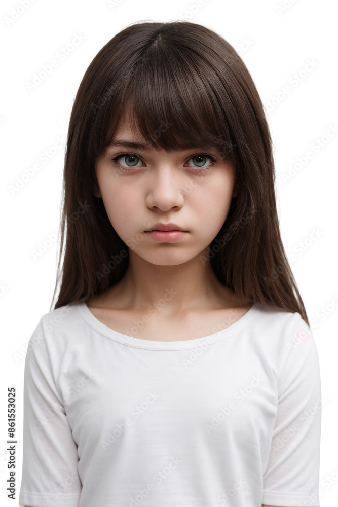 Young girl with angry or dissatisfied feelings standing, isolated, transparent background, no background. PNG. Young girl with angry or dissatisfied feelings standing, isolated, transparent background, no background. PNG.