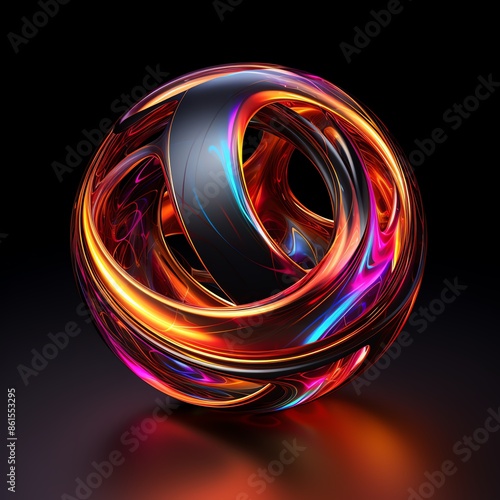 Vibrant 3D abstract sphere with colorful swirling patterns, glowing with dynamic light against a dark background.
