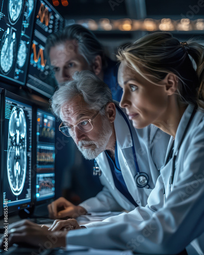 Clinical Trial Team Analyzing Patient Data High Resolution Image of Medical Professionals Conducting Patient Data Analysis for Clinical Trials and Research photo