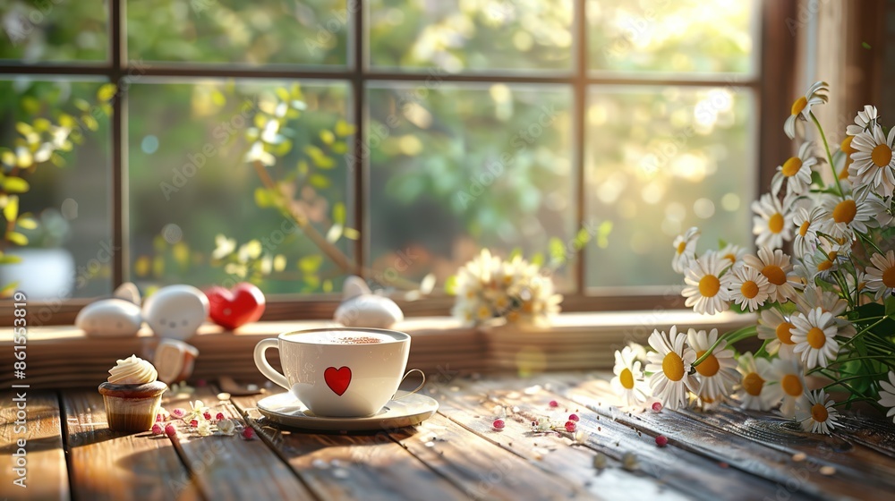 Elegant and Romantic Coffee House Scene with Natural Light and Delicate Details Elegant and Romantic Coffee House Scene with Natural Light and Delicate Details