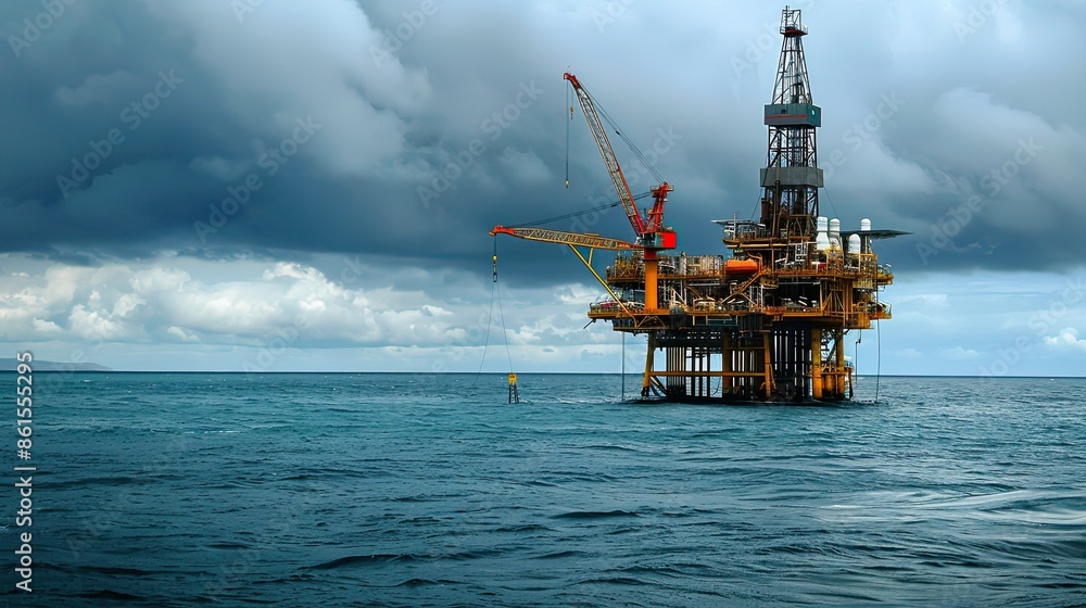 Offshore Oil Rig Under Stormy Skies. Oil Platform in the Ocean
Offshore Oil Rig Under Stormy Skies. Oil Platform in the Ocean