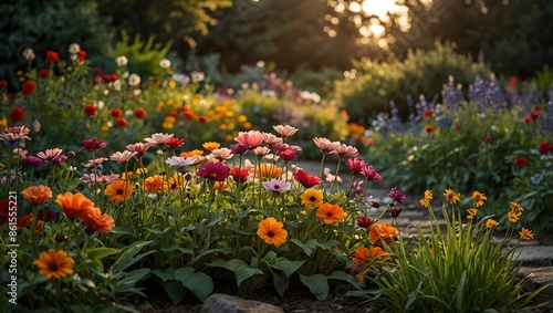 The beauty of a flower garden in full bloom during a summer evening ai-generated