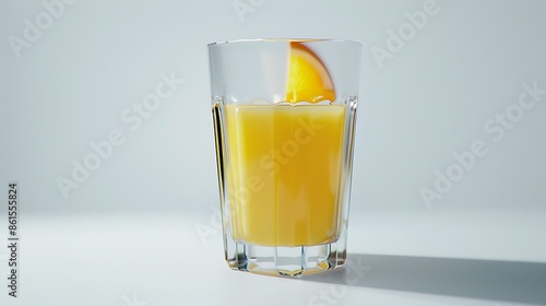 Isolated orange juice glass on white background, clear and refreshing.